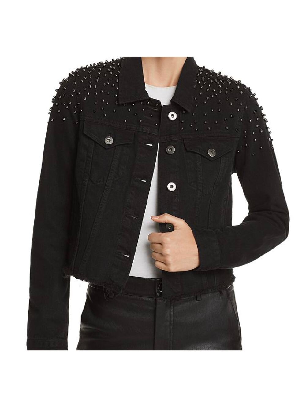 Pistola Crop Denim Jacket Black Beaded